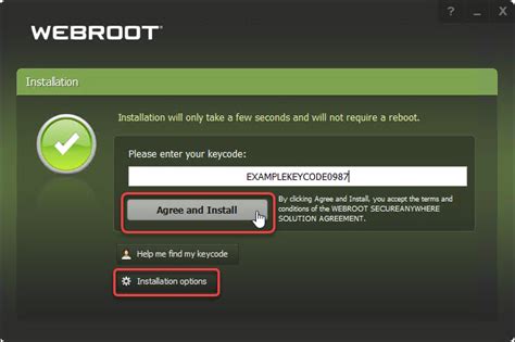Webroot installation settings